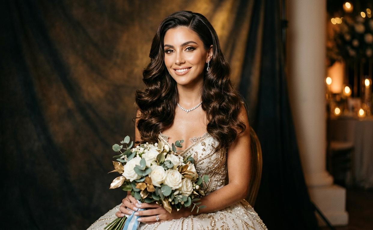 Peinado de ondas hollywoodenses sueltas para casamiento, glamoroso y elegante con mucho volumen