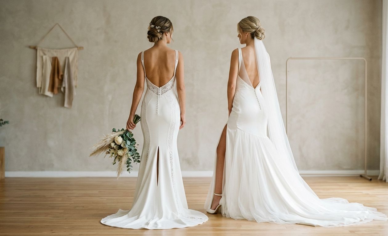 Comparativa vestido novia corte sirena vs corte trompeta 2026, diferencia en la apertura de la falda, silueta nupcial Argentina