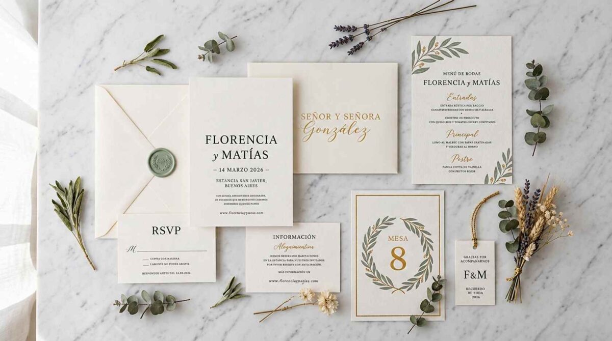 Branding nupcial: cómo unificar el diseño de tu invitación, números de mesa, menús impresos y souvenirs